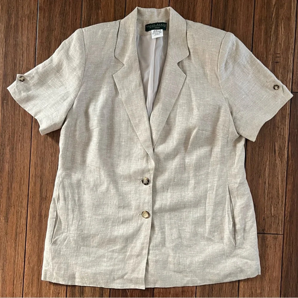 Harve Bernard 100% Linen Short Sleeve Blazer 16 Lagenlook Neutral Beige Longline - Picture 10 of 10